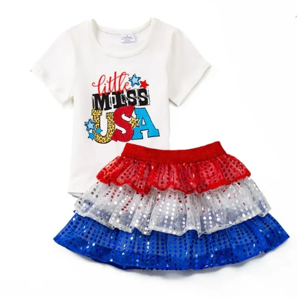 Boutique 4th of July Little Miss USA Girls Tutu Skirt Outfit